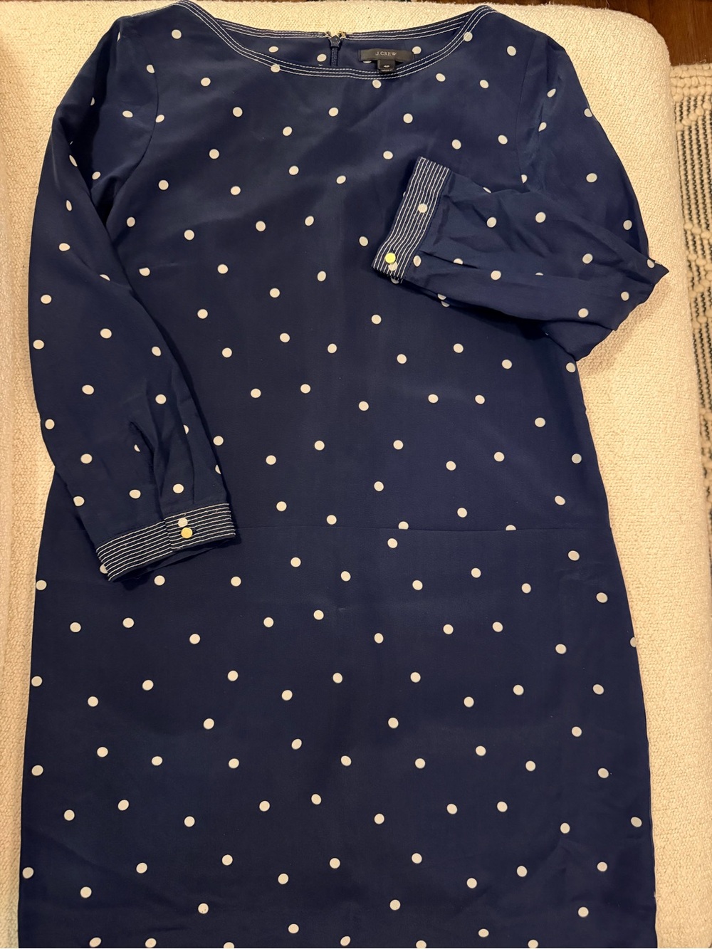 Polka Dot Navy Dress - Classic Navy with White Dots 100% silk 4 petite